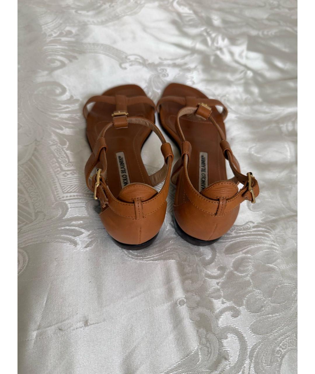 MANOLO BLAHNIK Коричневые кожаные босоножки, фото 3