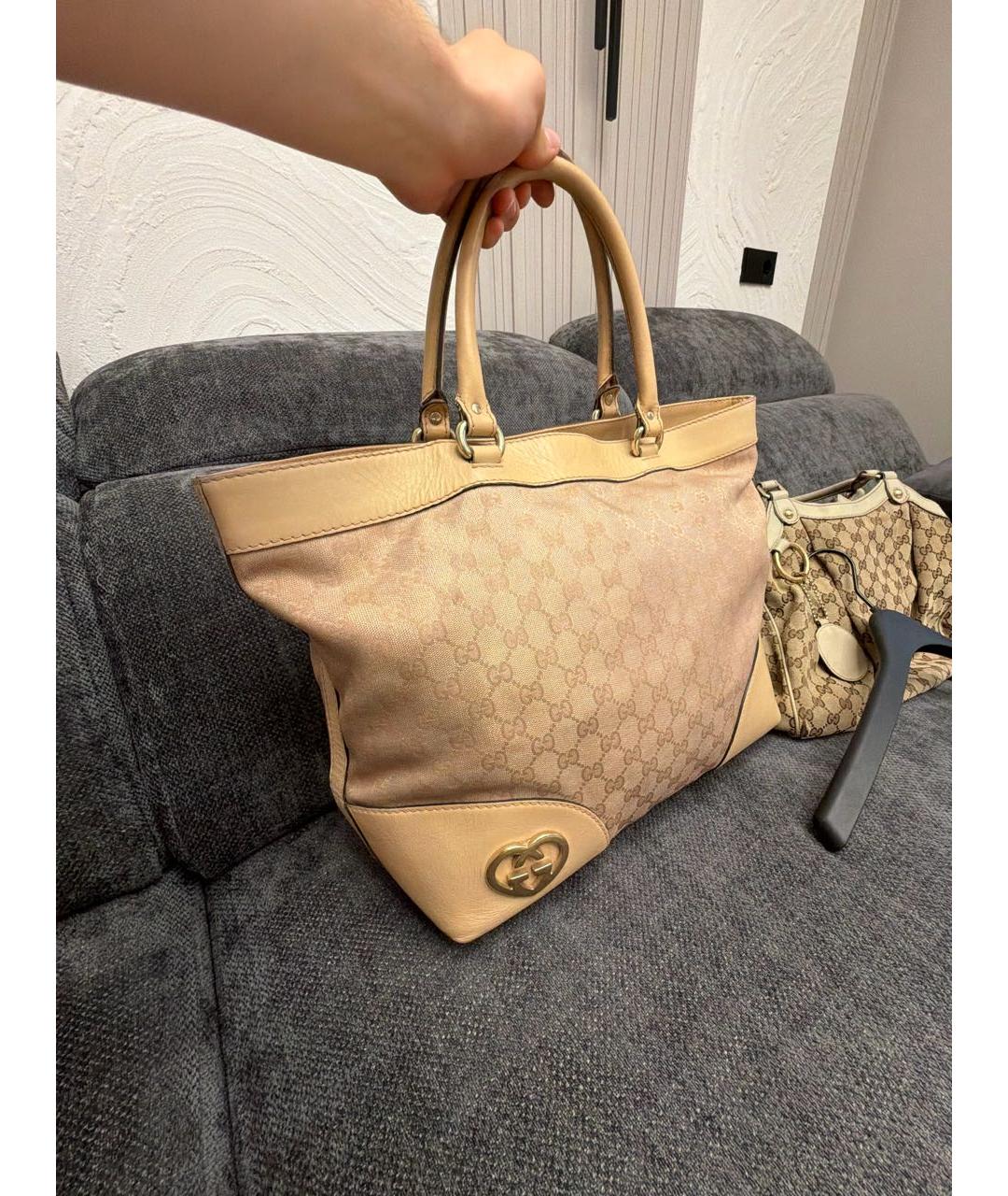 GUCCI Серая тканевая сумка тоут, фото 2