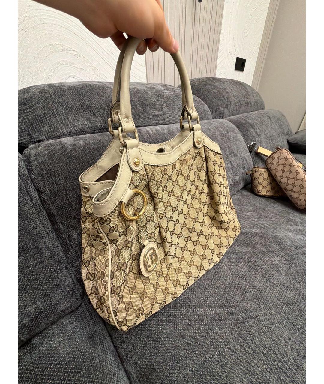 GUCCI Бежевая тканевая сумка тоут, фото 2