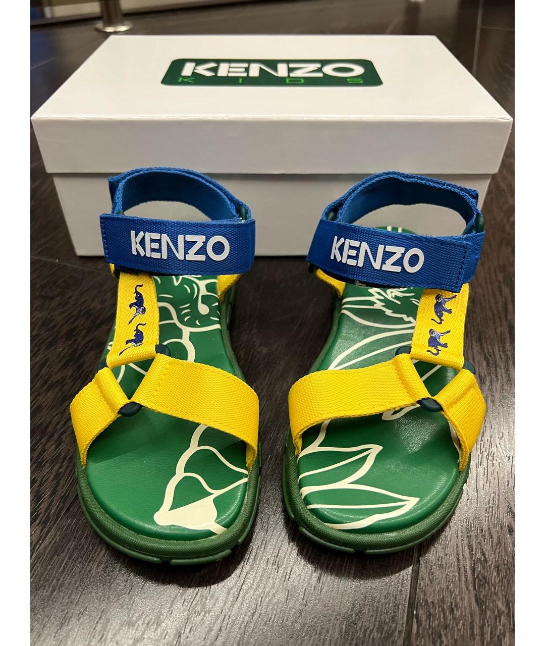 KENZO Желтые текстильные сандалии и шлепанцы, фото 2