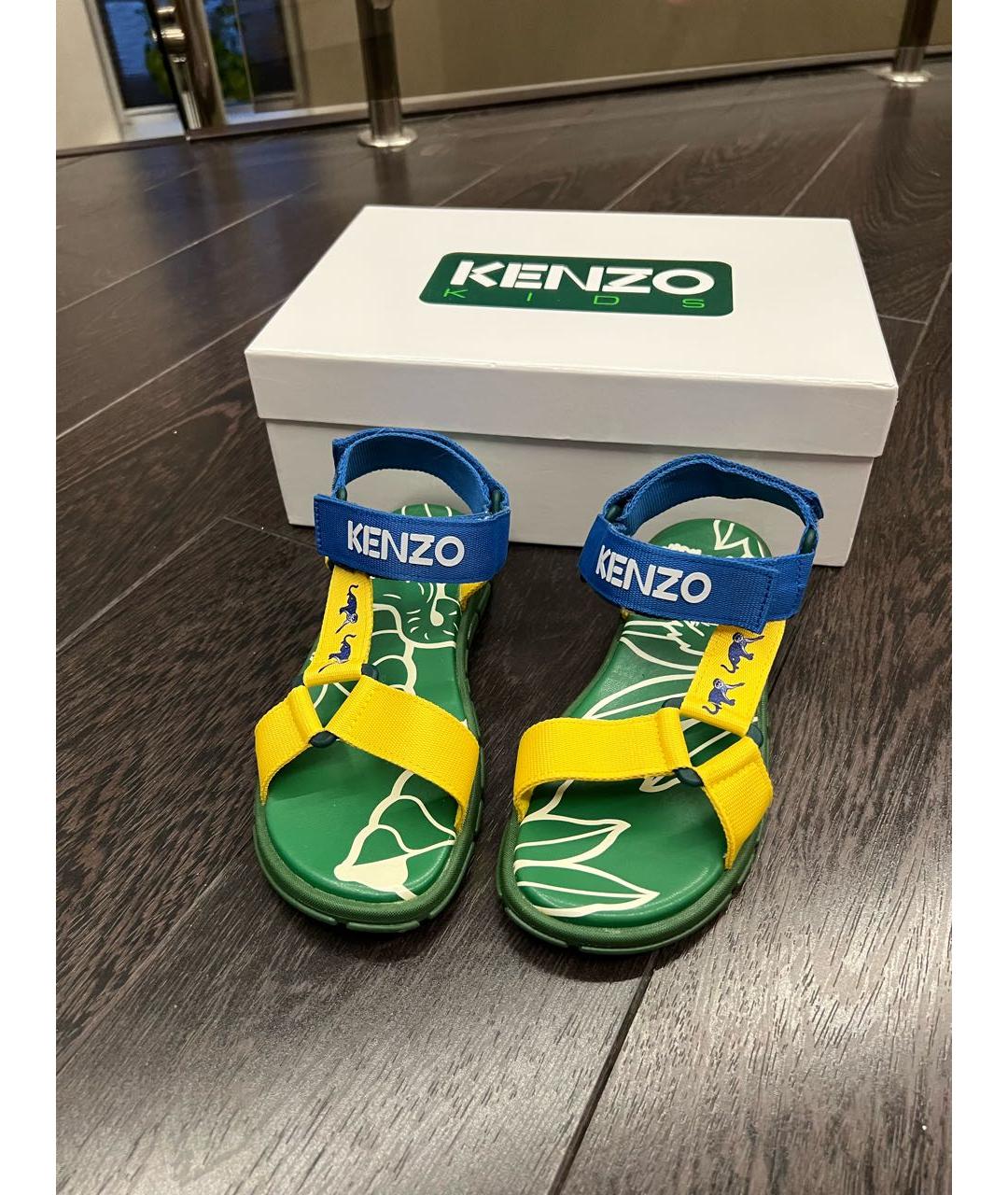 KENZO Желтые текстильные сандалии и шлепанцы, фото 4