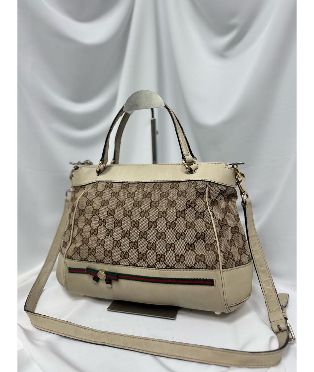 GUCCI Бежевая кожаная сумка с короткими ручками, фото 2