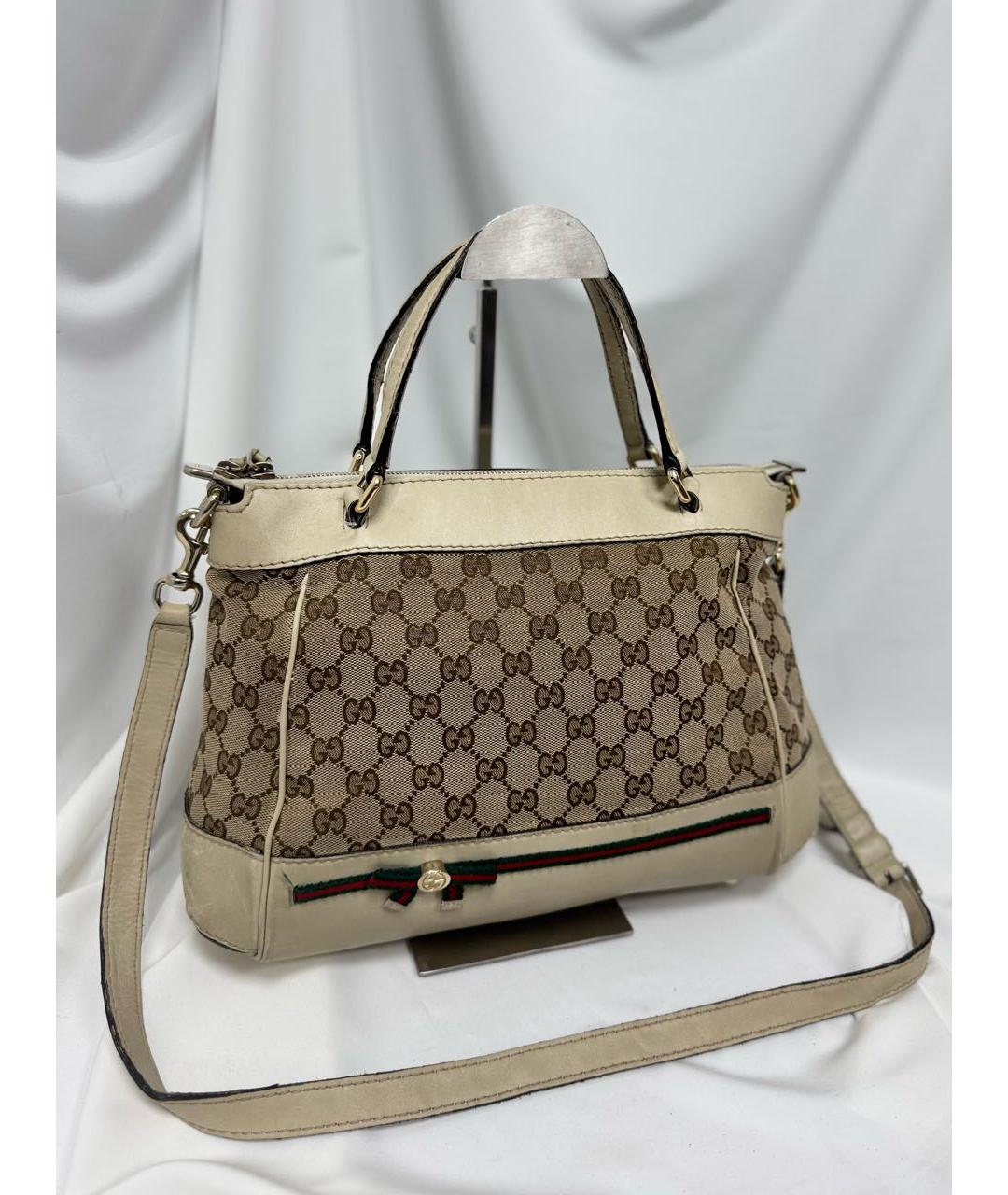 GUCCI Бежевая кожаная сумка с короткими ручками, фото 3