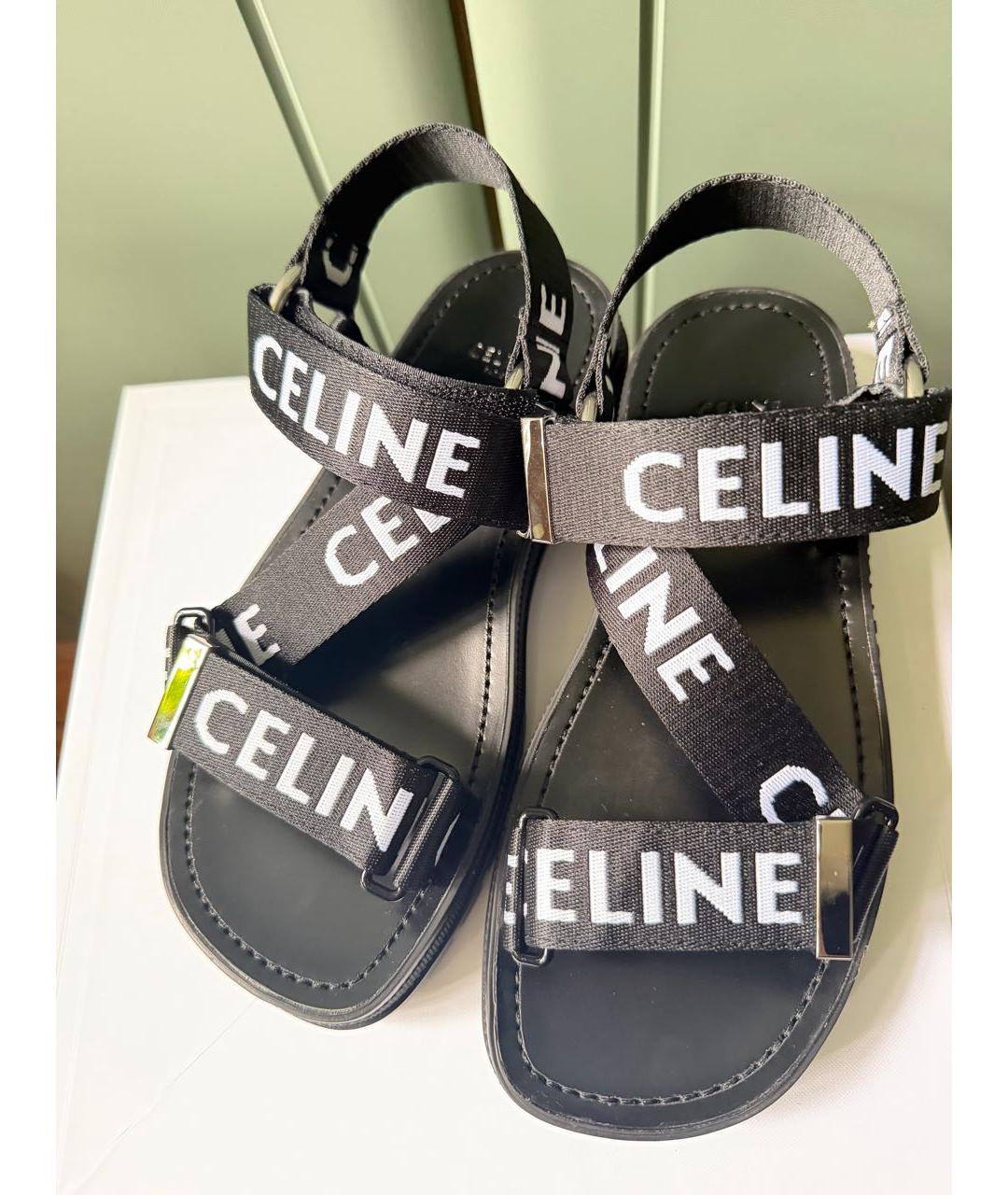 CELINE Черные текстильные босоножки, фото 7