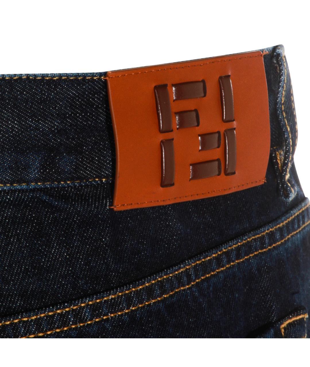FENDI Темно-синие хлопковые прямые джинсы, фото 4