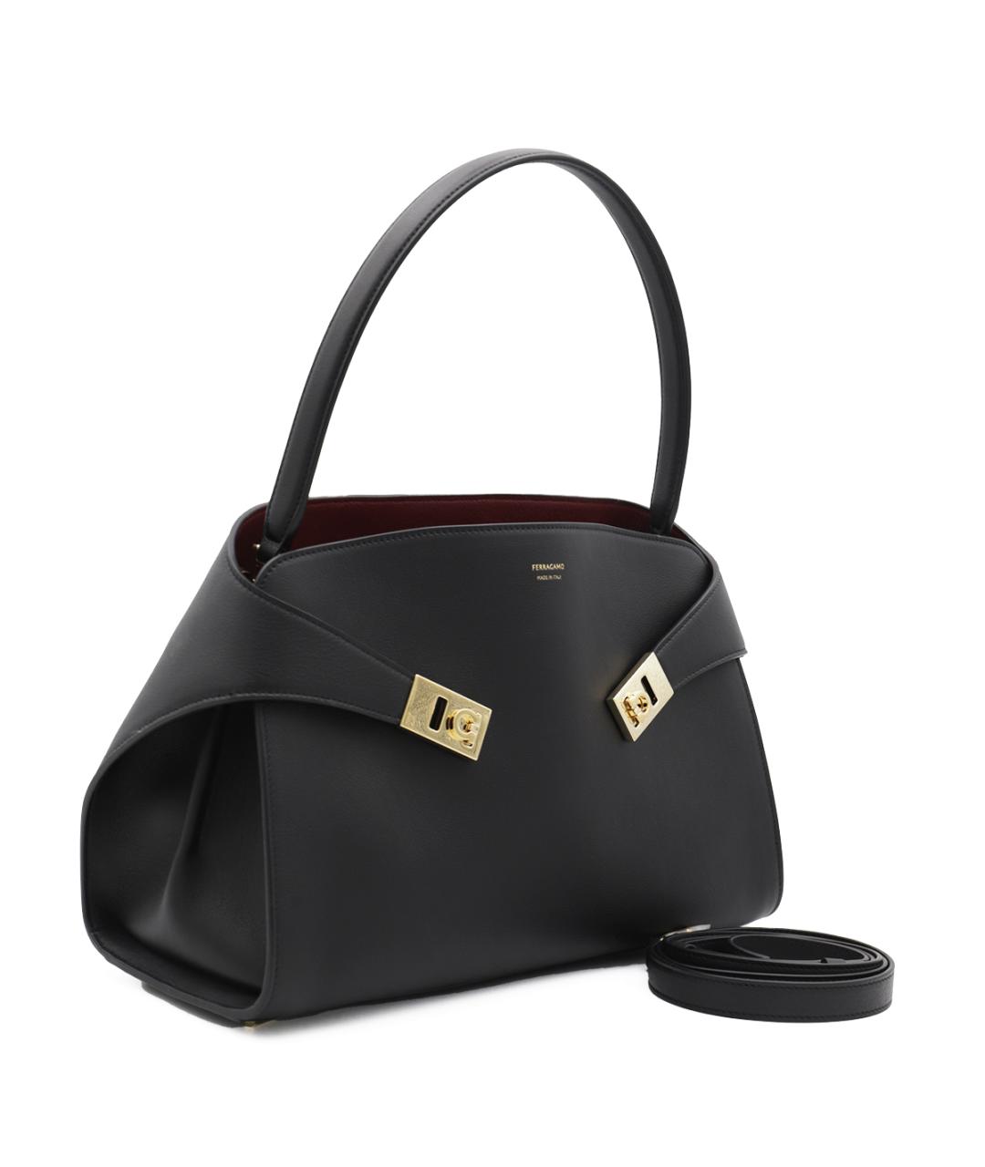 FERRAGAMO Черная кожаная сумка через плечо, фото 2
