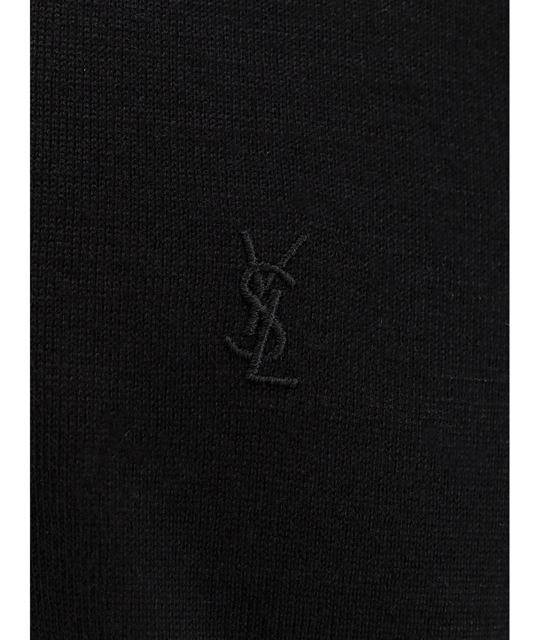 SAINT LAURENT Черное хлопко-шерстяное поло с коротким рукавом, фото 3