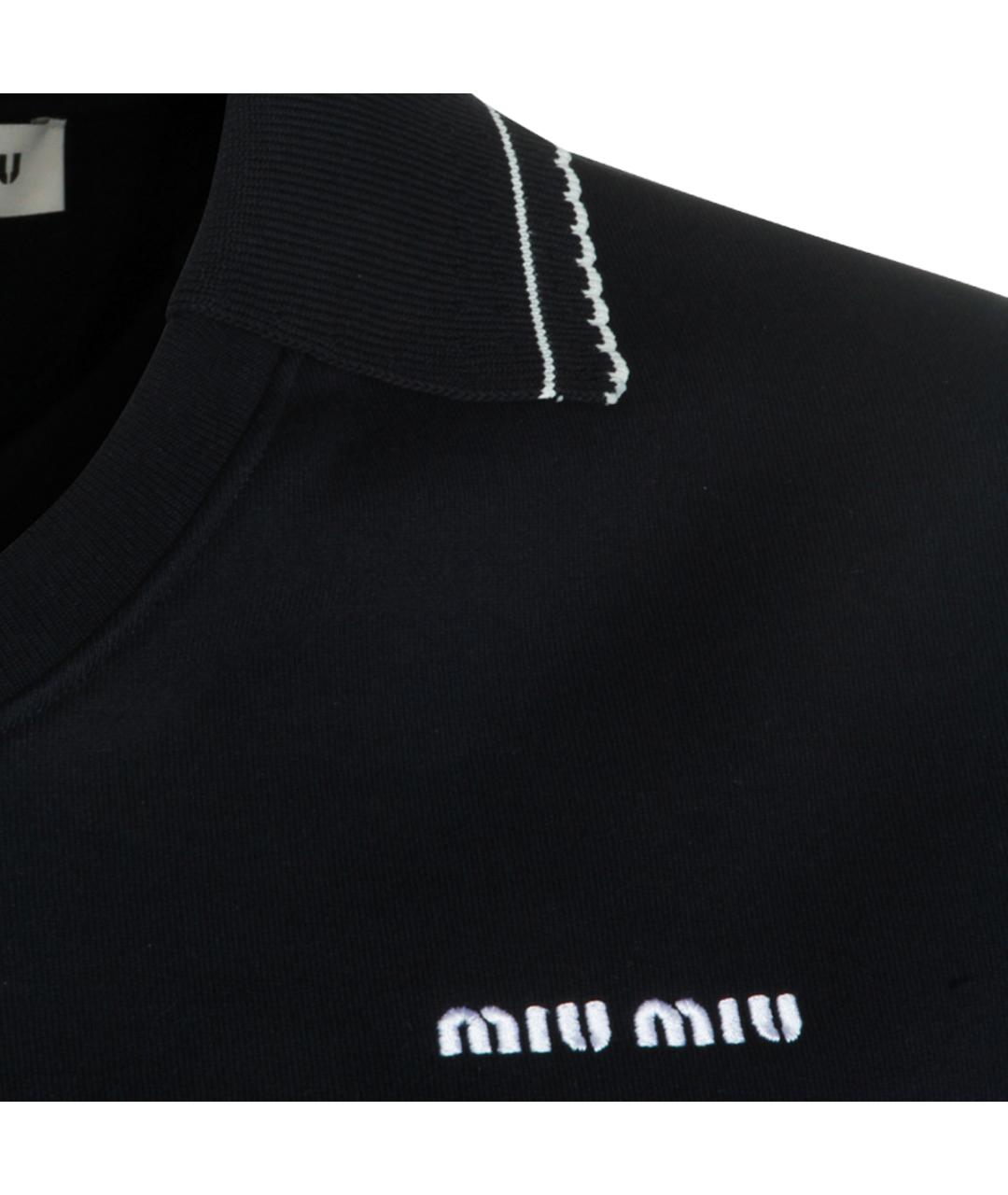 MIU MIU Темно-синяя хлопковая футболка, фото 3