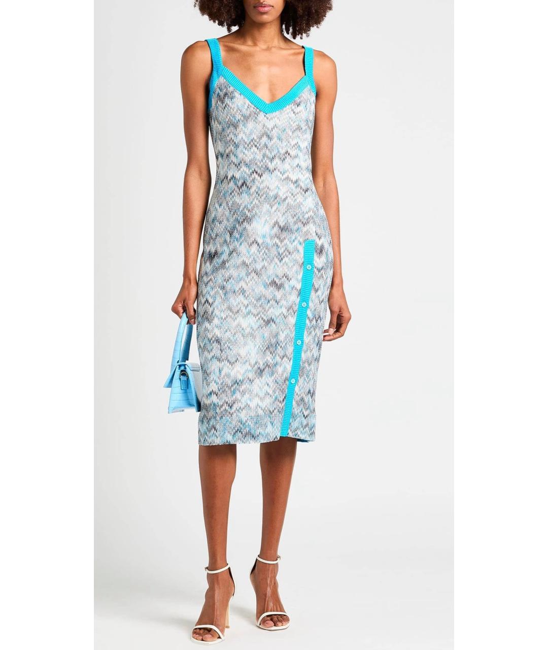 MISSONI Голубое вискозное коктейльное платье, фото 2