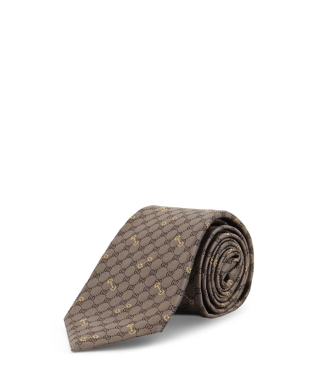 GUCCI Коричневый шелковый галстук, фото 1