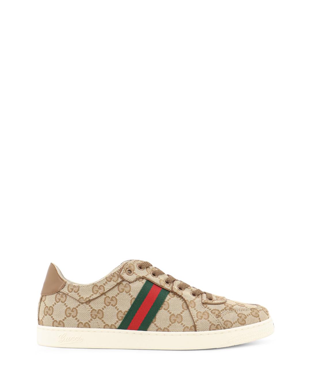 GUCCI Бежевые текстильные низкие кроссовки / кеды, фото 1