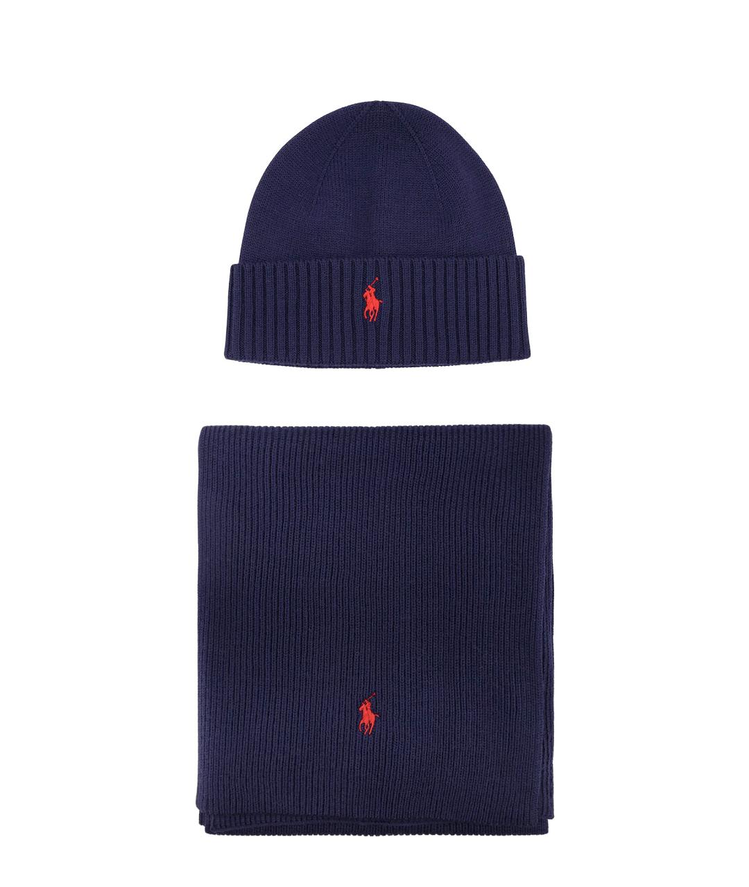 POLO RALPH LAUREN Темно-синий шерстяной шарф, фото 1