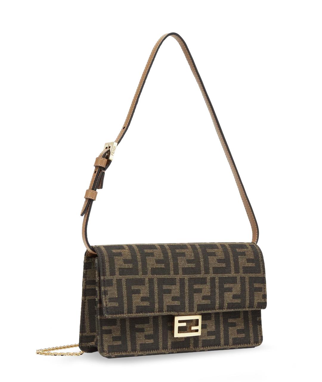 FENDI Коричневая жаккардовая сумка тоут, фото 3