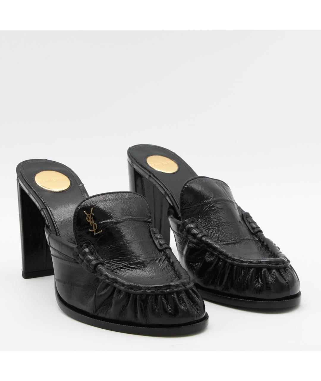 SAINT LAURENT Черные кожаные мюли, фото 2