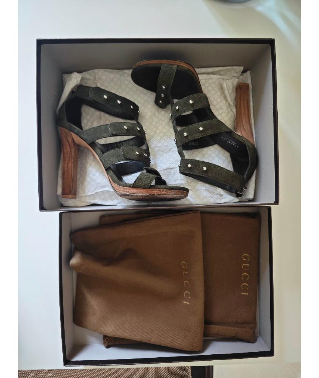 GUCCI Хаки замшевые босоножки, фото 5