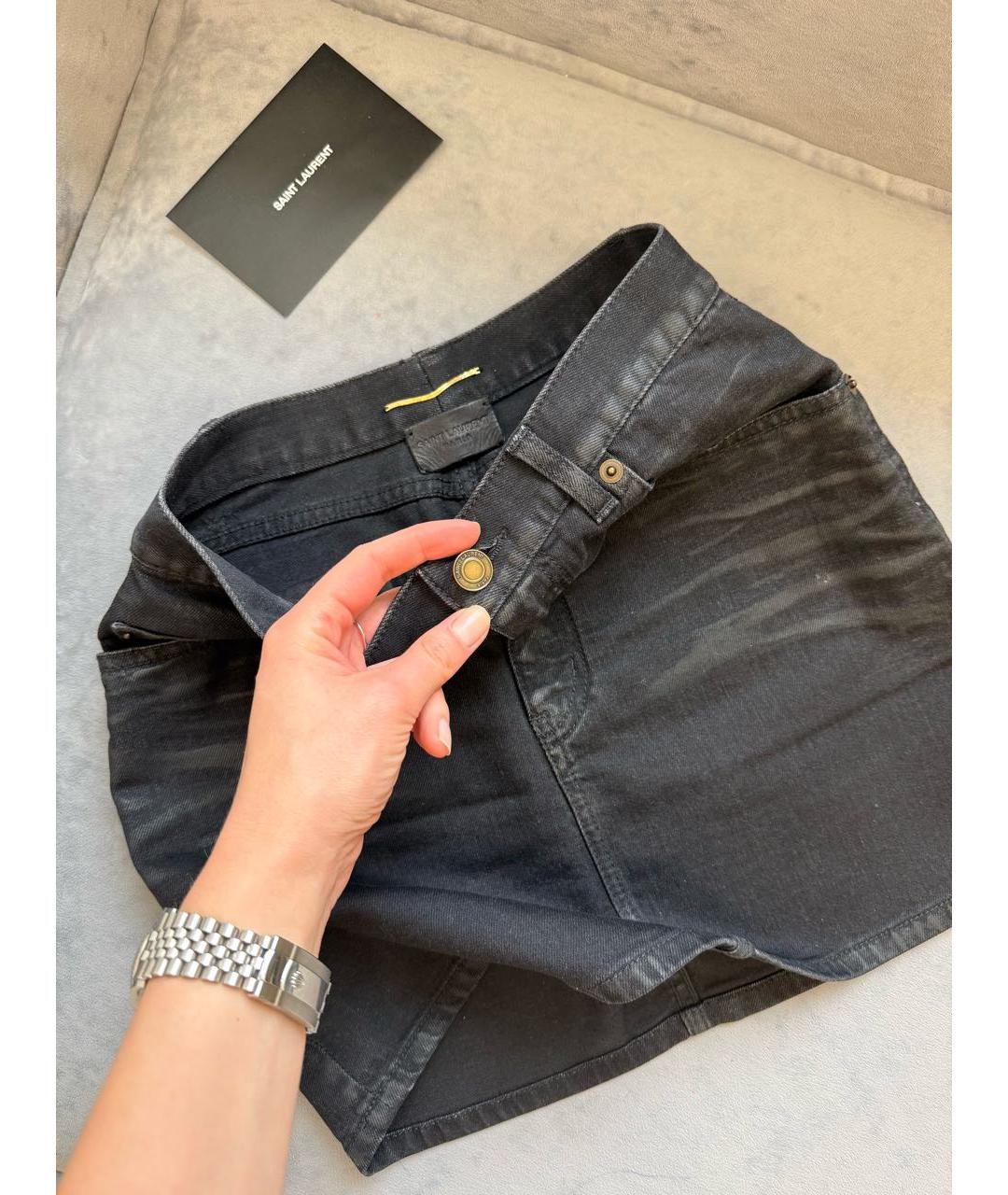SAINT LAURENT Черная юбка мини, фото 4
