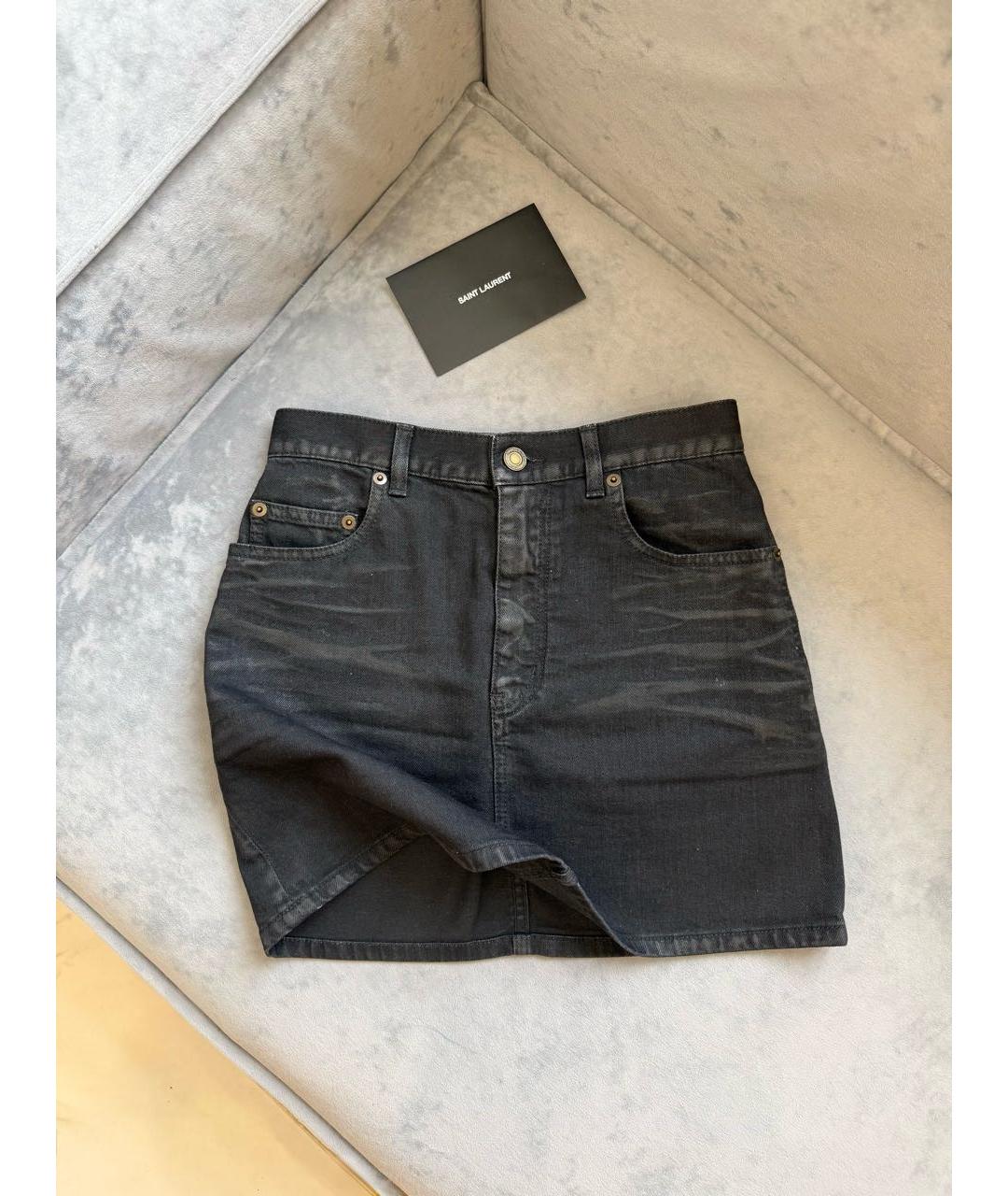 SAINT LAURENT Черная юбка мини, фото 3