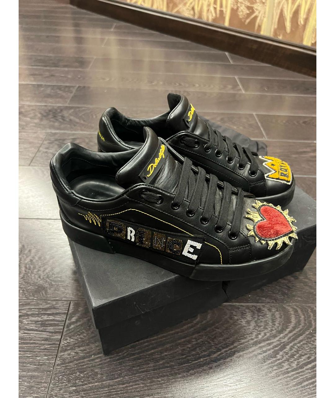 DOLCE&GABBANA Черные кожаные кроссовки, фото 6