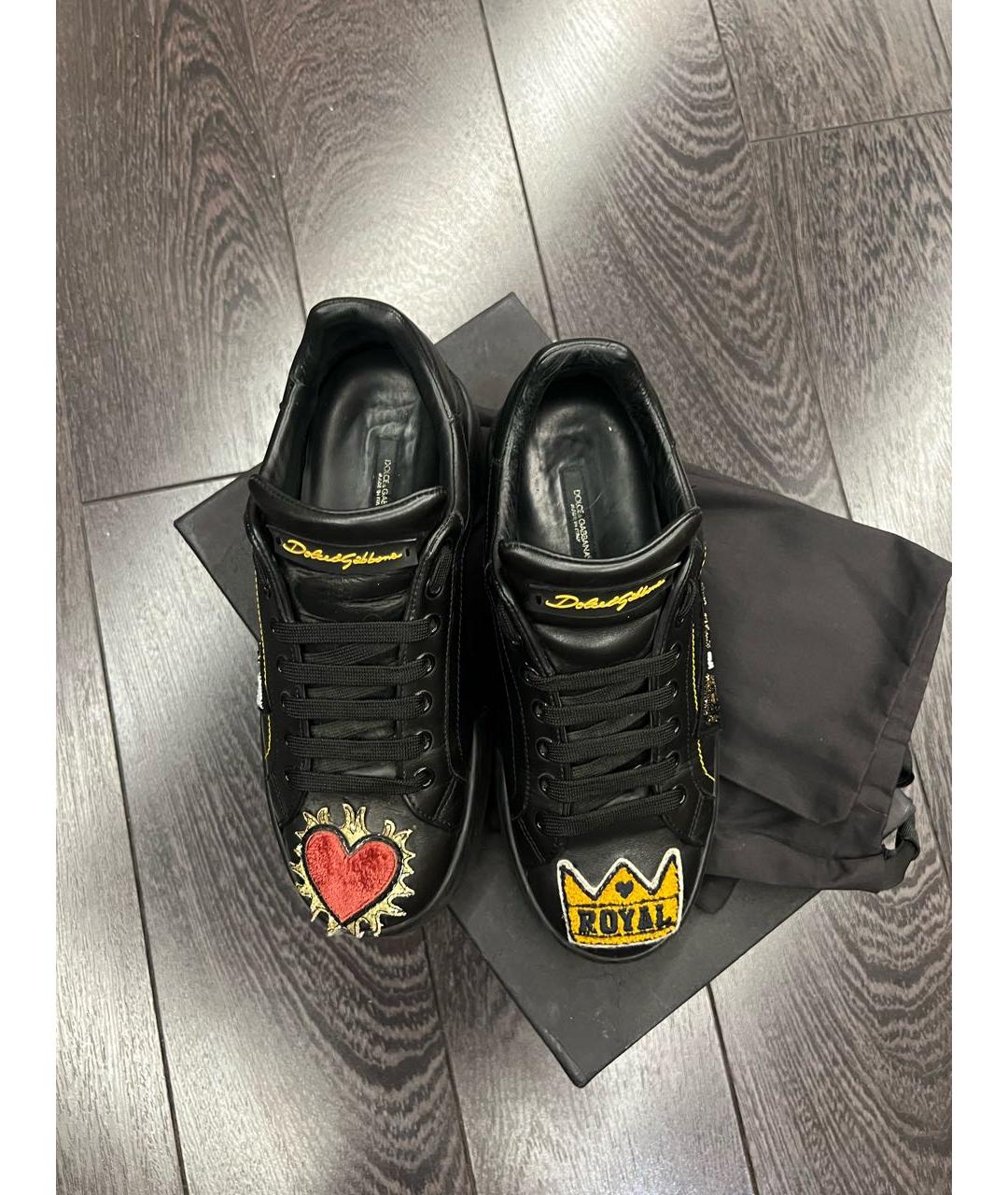 DOLCE&GABBANA Черные кожаные кроссовки, фото 3