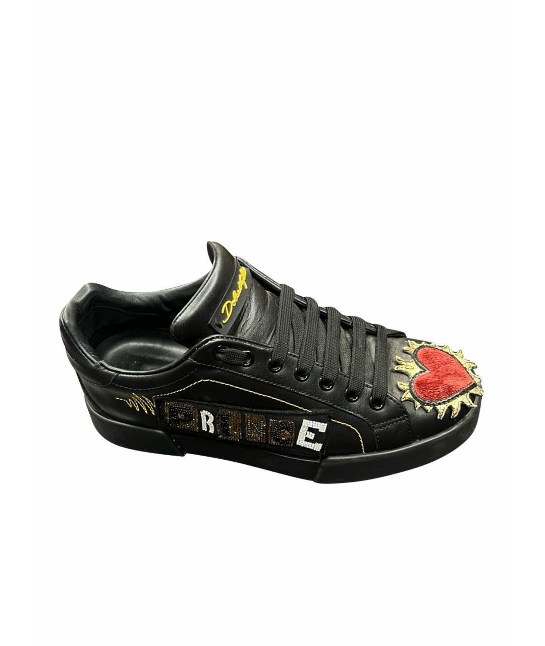 DOLCE&GABBANA Черные кожаные кроссовки, фото 1