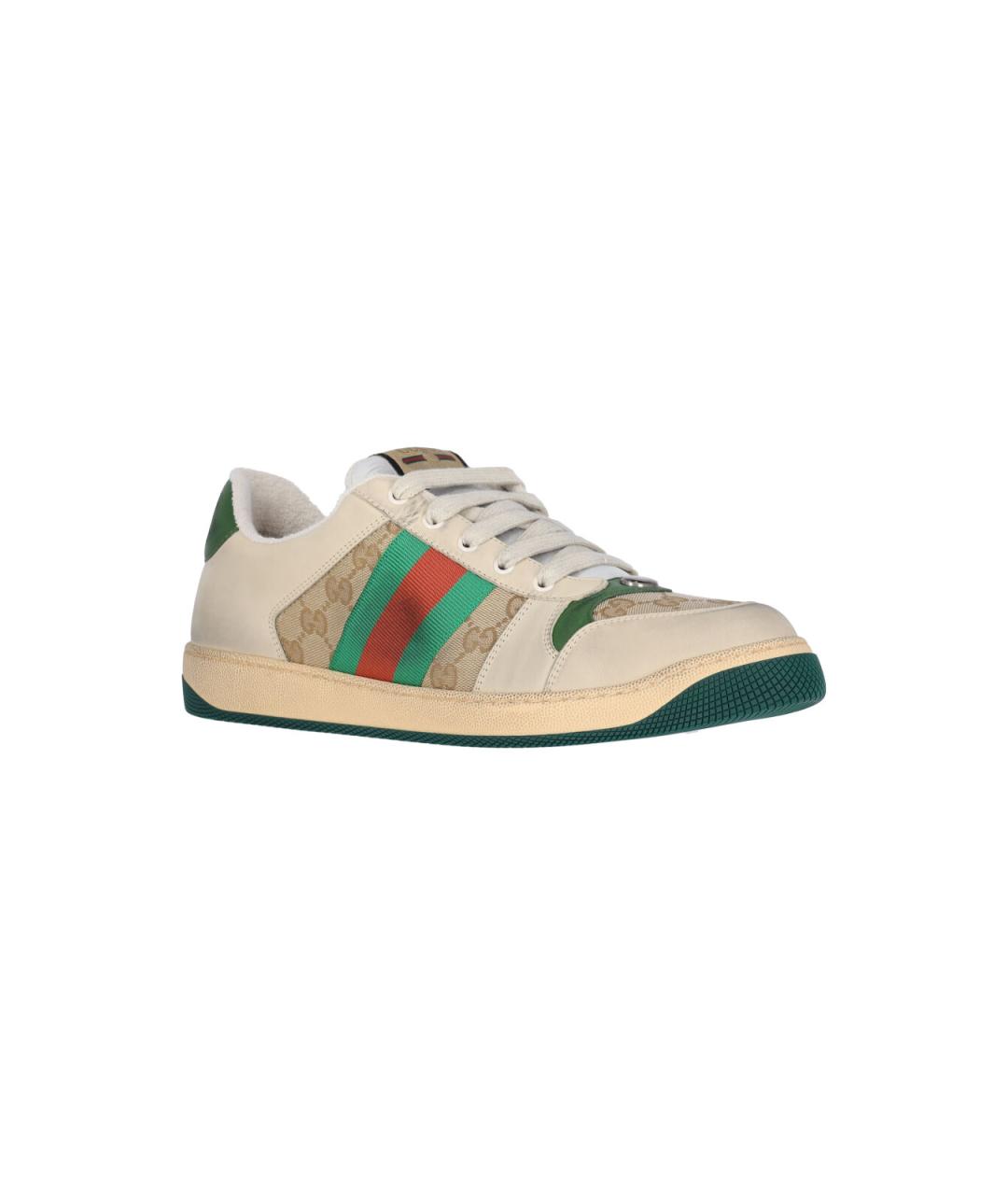 GUCCI Бежевые кожаные низкие кроссовки / кеды, фото 2