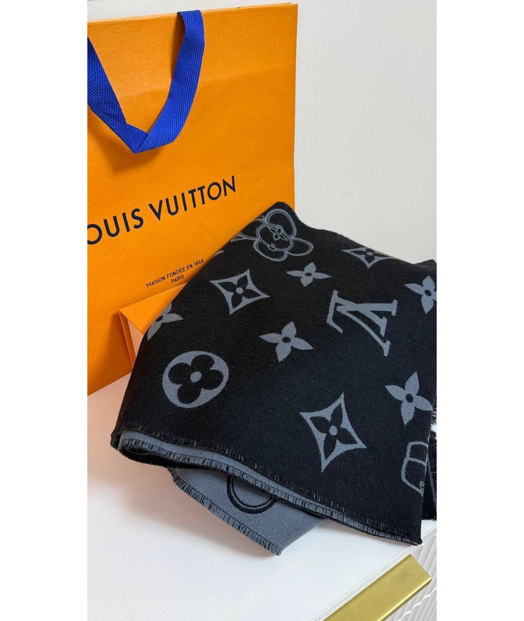 LOUIS VUITTON Серый шерстяной шарф, фото 3