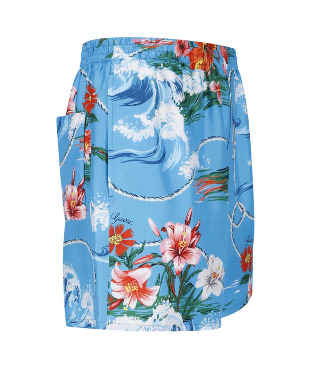 GUCCI Голубые шелковые шорты, фото 3