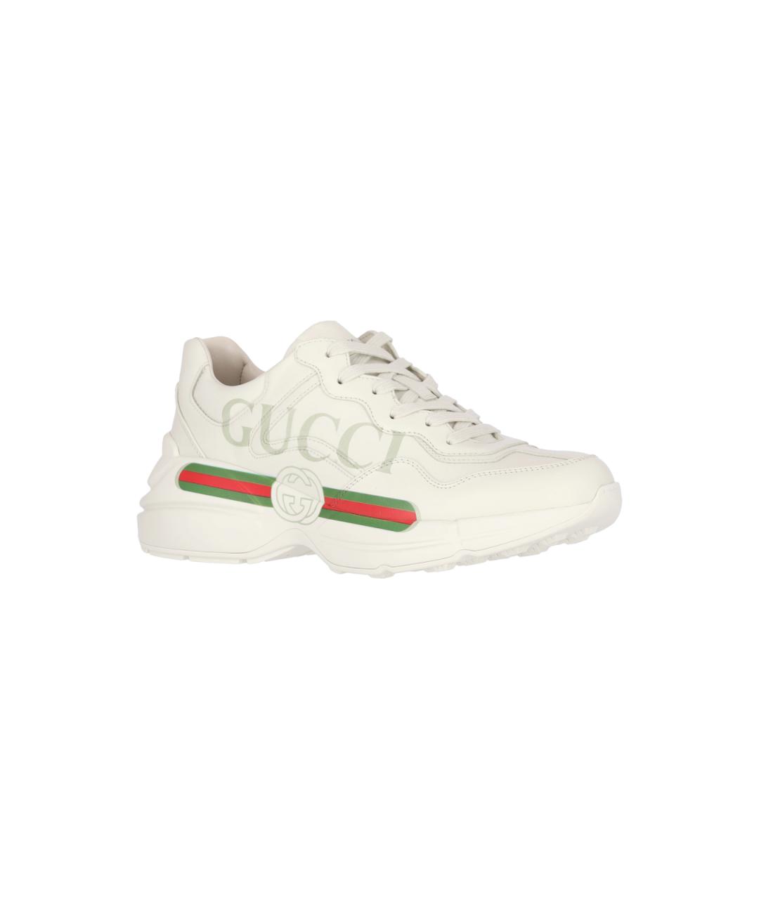 GUCCI Белые кожаные низкие кроссовки / кеды, фото 2