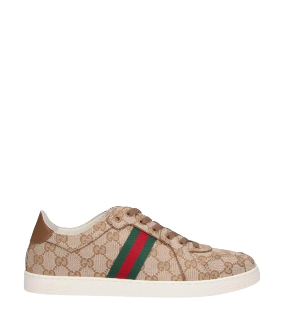 GUCCI Бежевые текстильные низкие кроссовки / кеды, фото 1