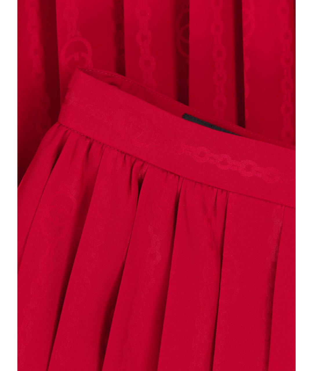 GUCCI Красная шелковая юбка миди, фото 5