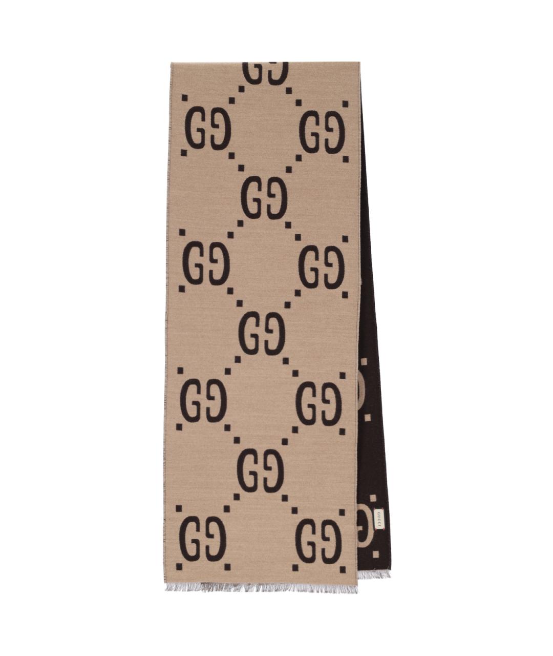 GUCCI Коричневый шерстяной шарф, фото 1