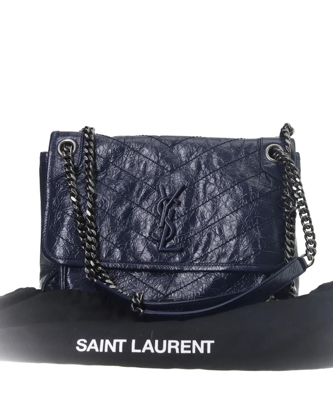 SAINT LAURENT Темно-синяя кожаная сумка через плечо, фото 6