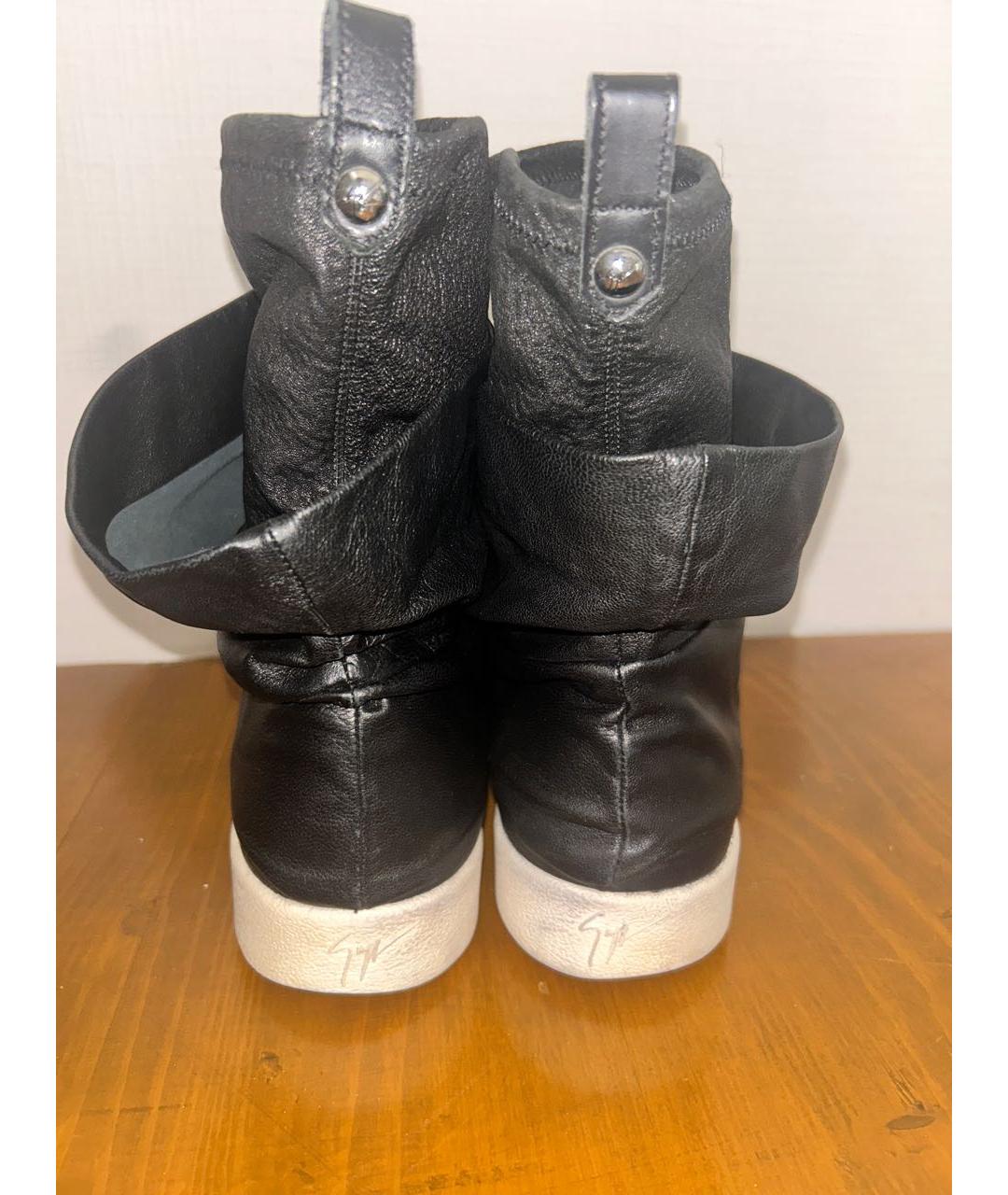 GIUSEPPE ZANOTTI DESIGN Черные кожаные высокие кроссовки / кеды, фото 4