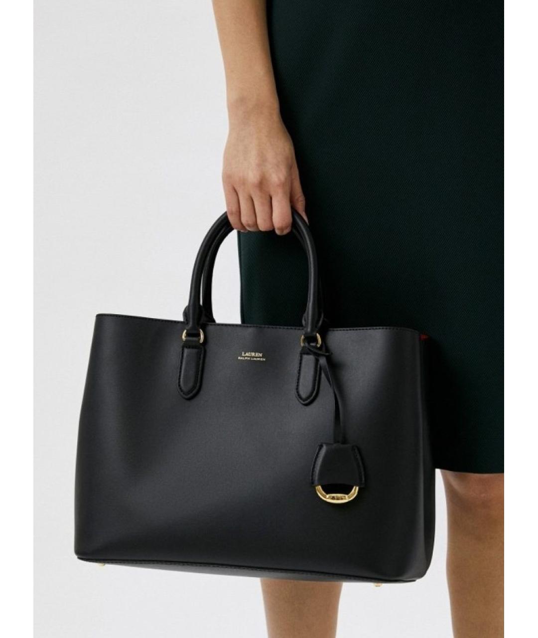 RALPH LAUREN Черная кожаная сумка тоут, фото 3