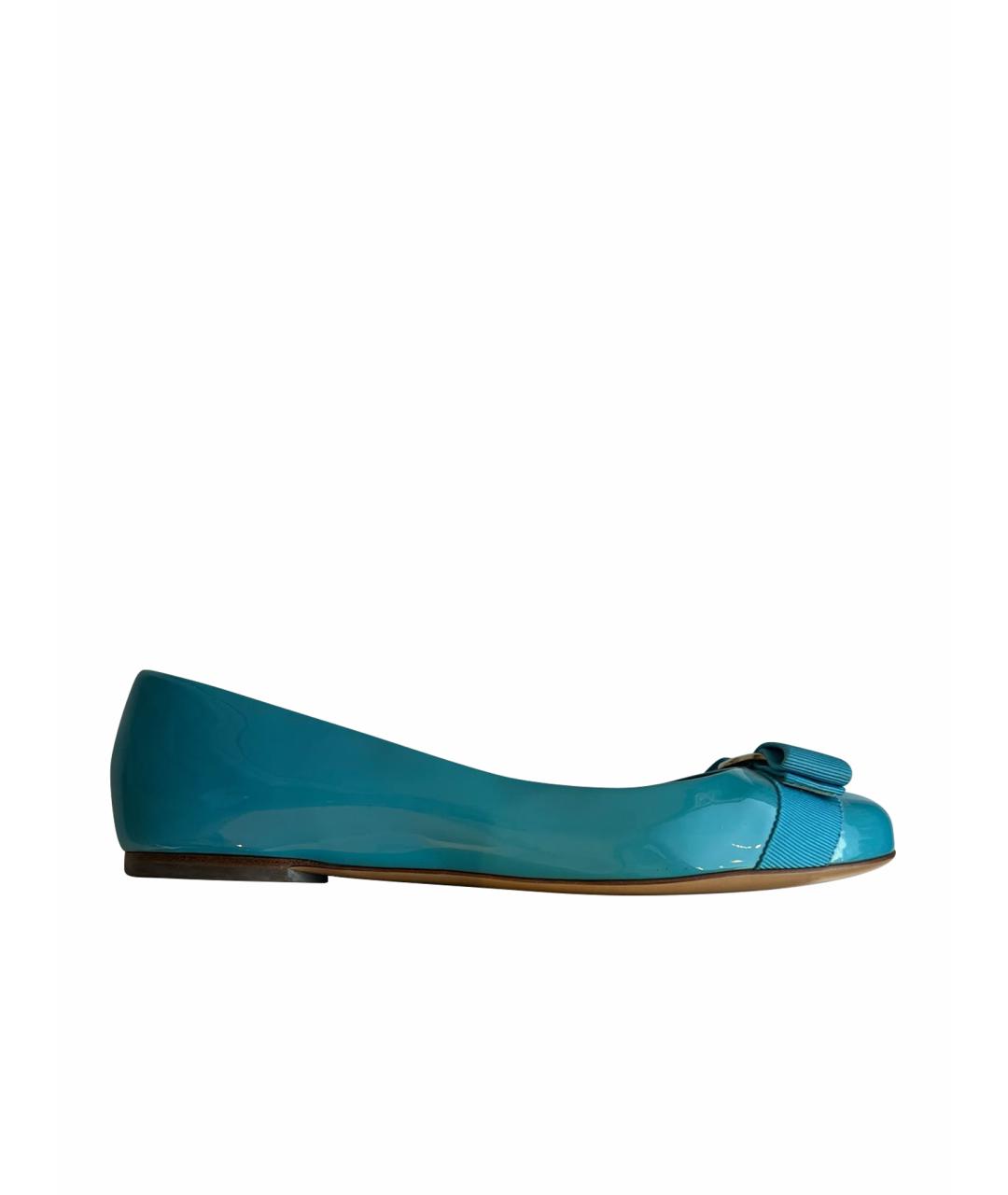 FERRAGAMO Бирюзовые балетки из лакированной кожи, фото 5