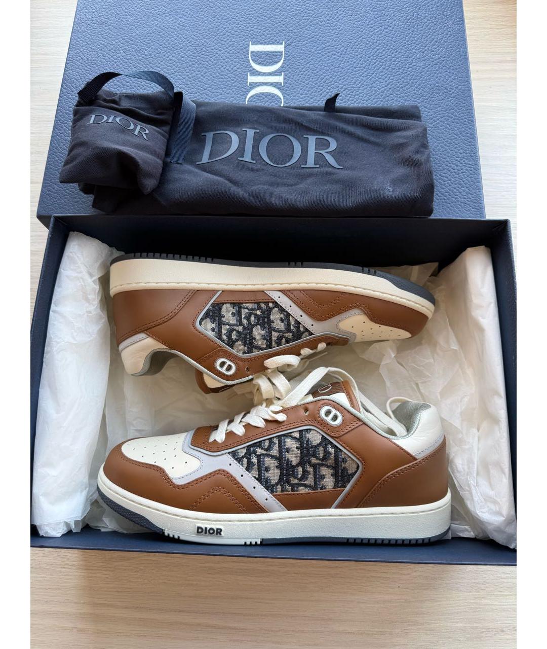 CHRISTIAN DIOR Коричневые кожаные низкие кроссовки / кеды, фото 2