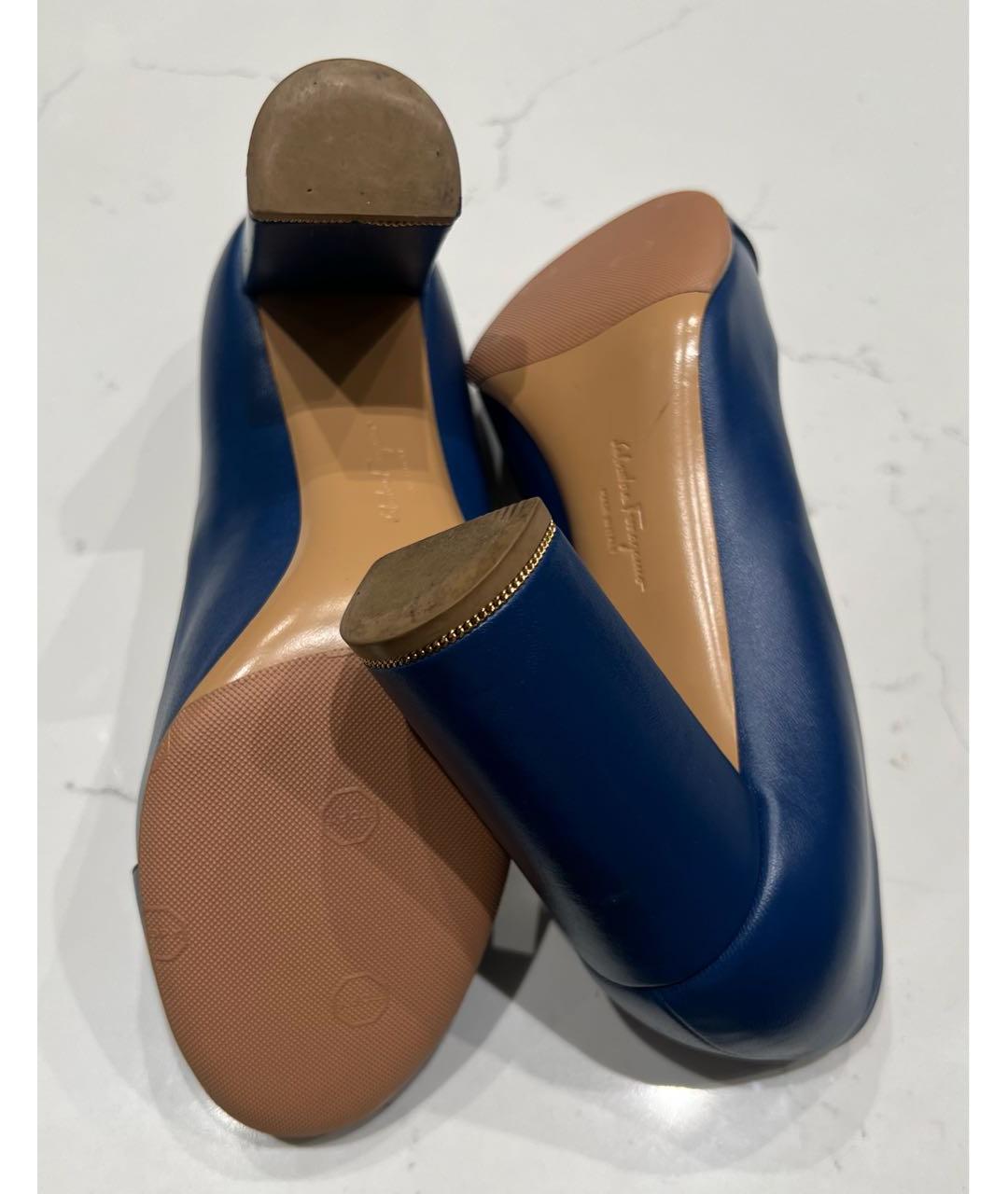 FERRAGAMO Синие кожаные туфли, фото 6