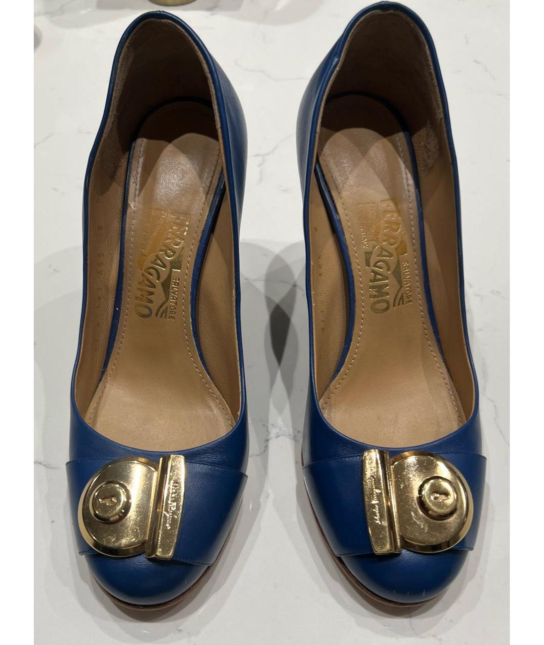 FERRAGAMO Синие кожаные туфли, фото 2