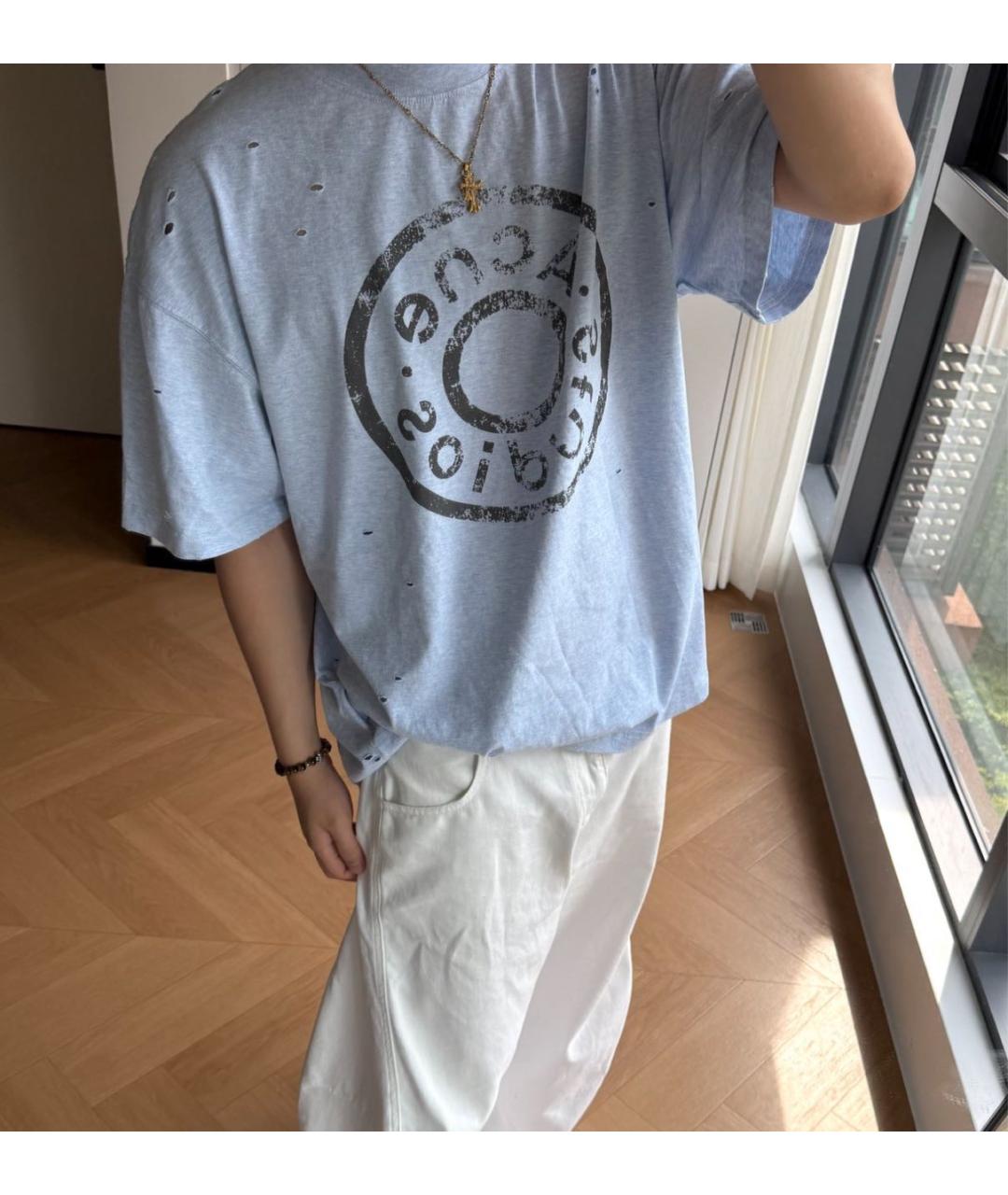 ACNE STUDIOS Голубая хлопковая футболка, фото 4