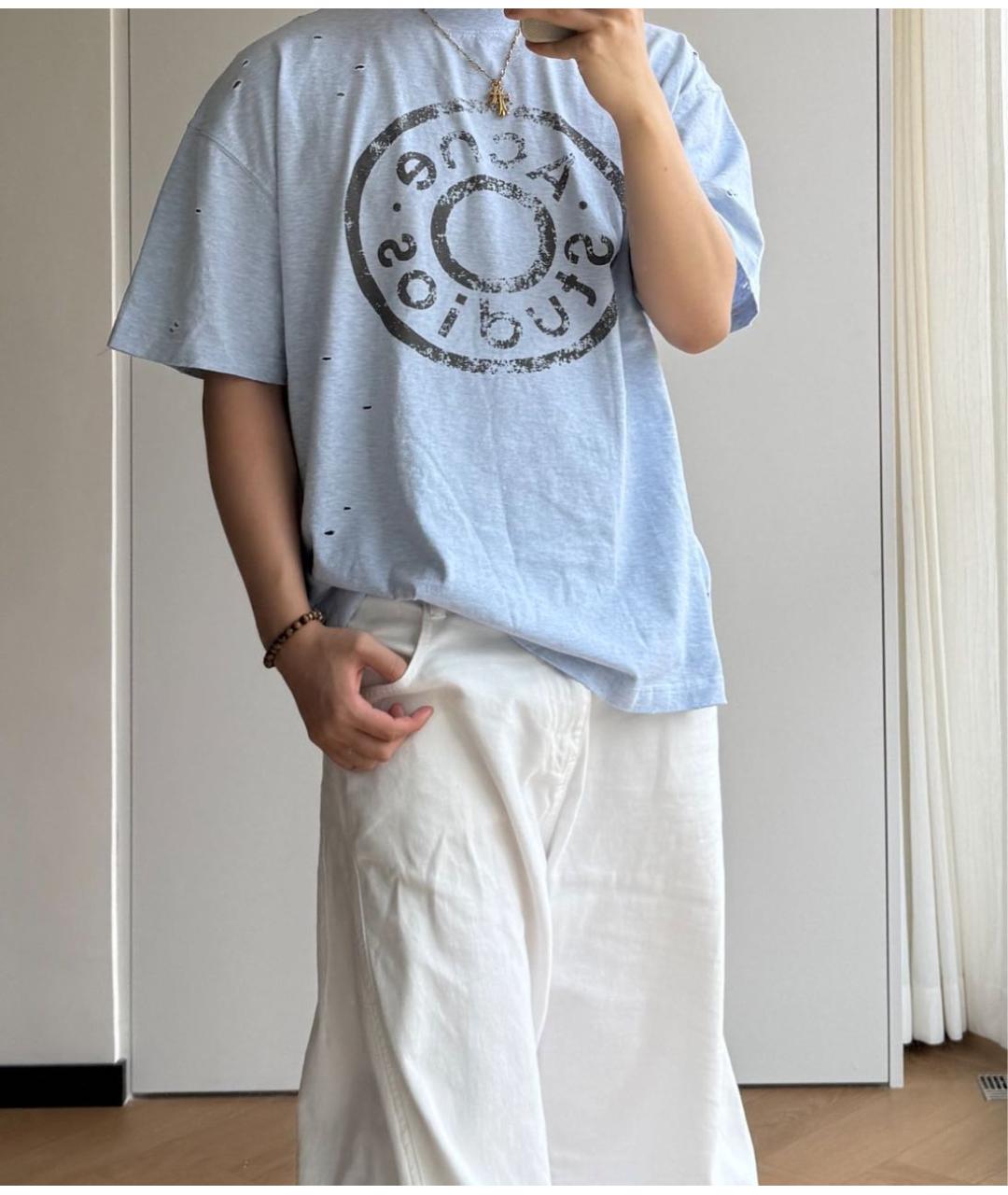 ACNE STUDIOS Голубая хлопковая футболка, фото 5