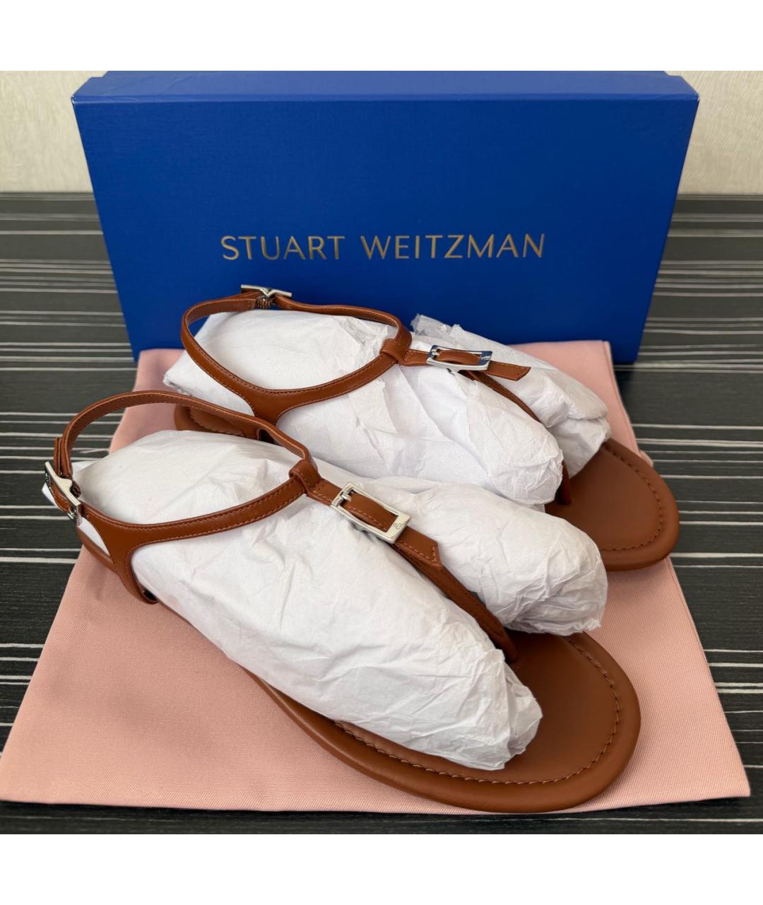 STUART WEITZMAN Коричневые кожаные босоножки, фото 6