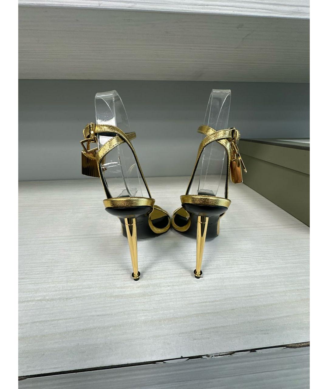 TOM FORD Золотые кожаные босоножки, фото 4