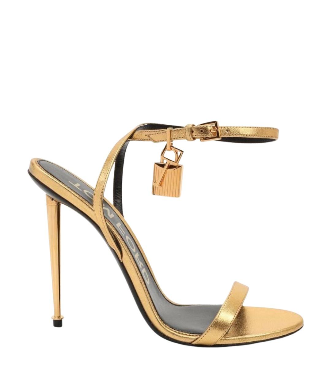 TOM FORD Золотые кожаные босоножки, фото 1