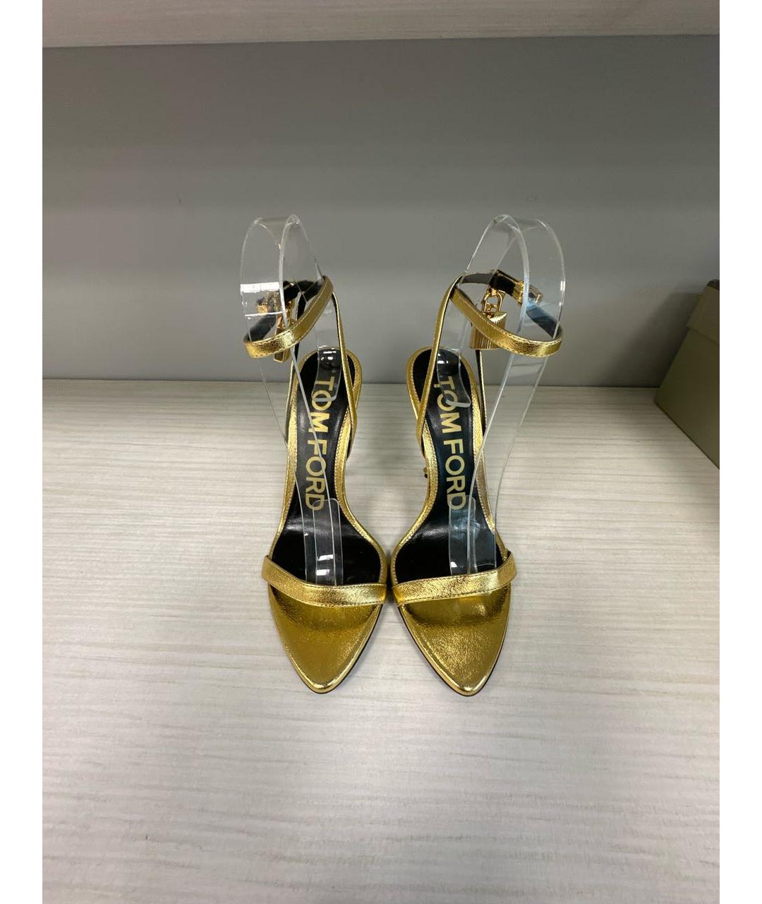 TOM FORD Золотые кожаные босоножки, фото 2