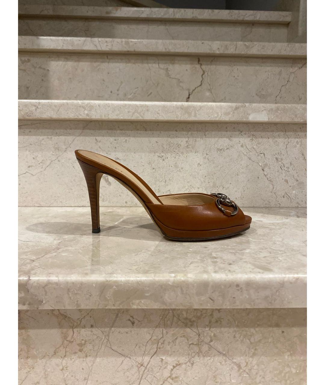 GUCCI Коричневые кожаные мюли, фото 6