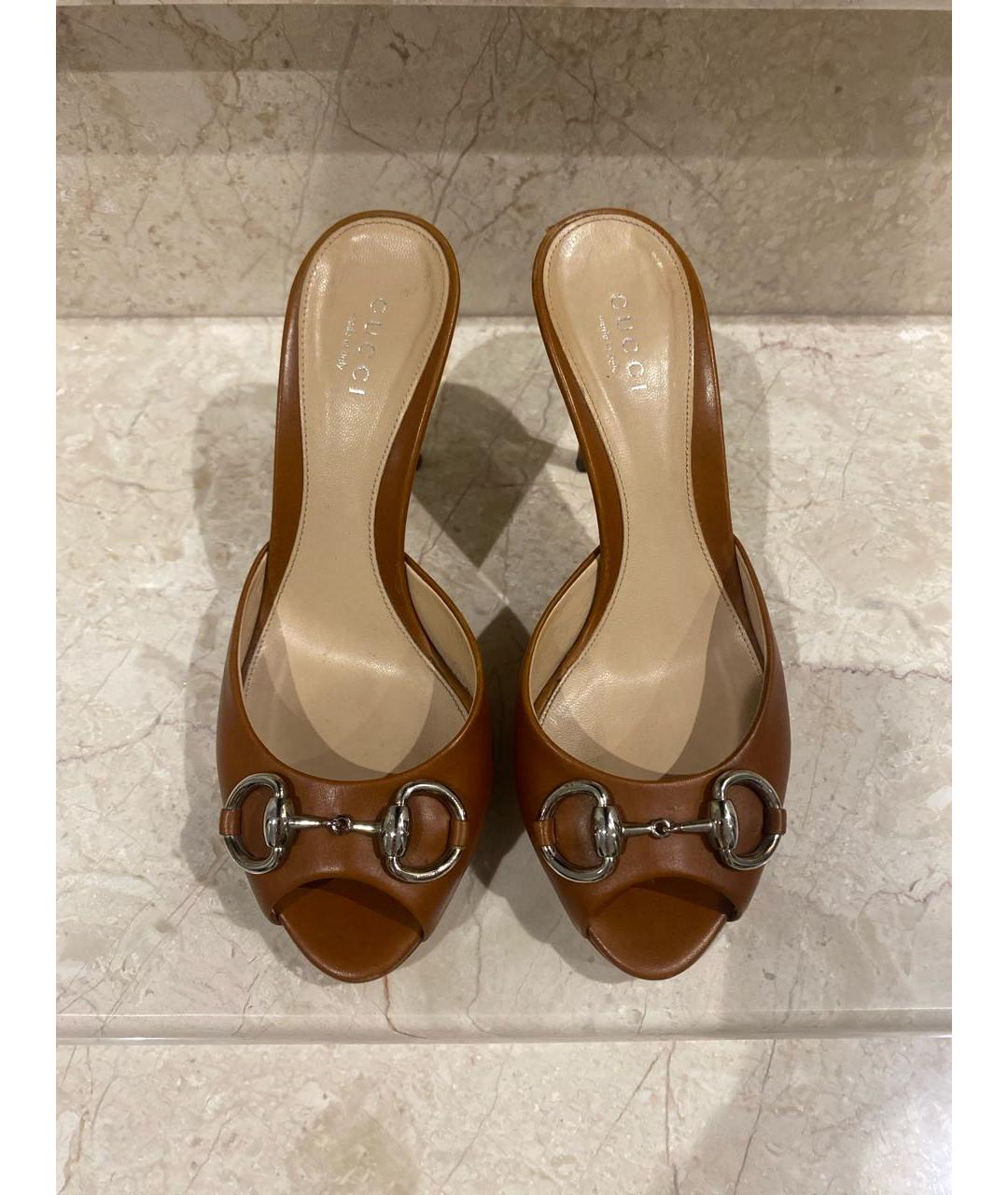 GUCCI Коричневые кожаные мюли, фото 2