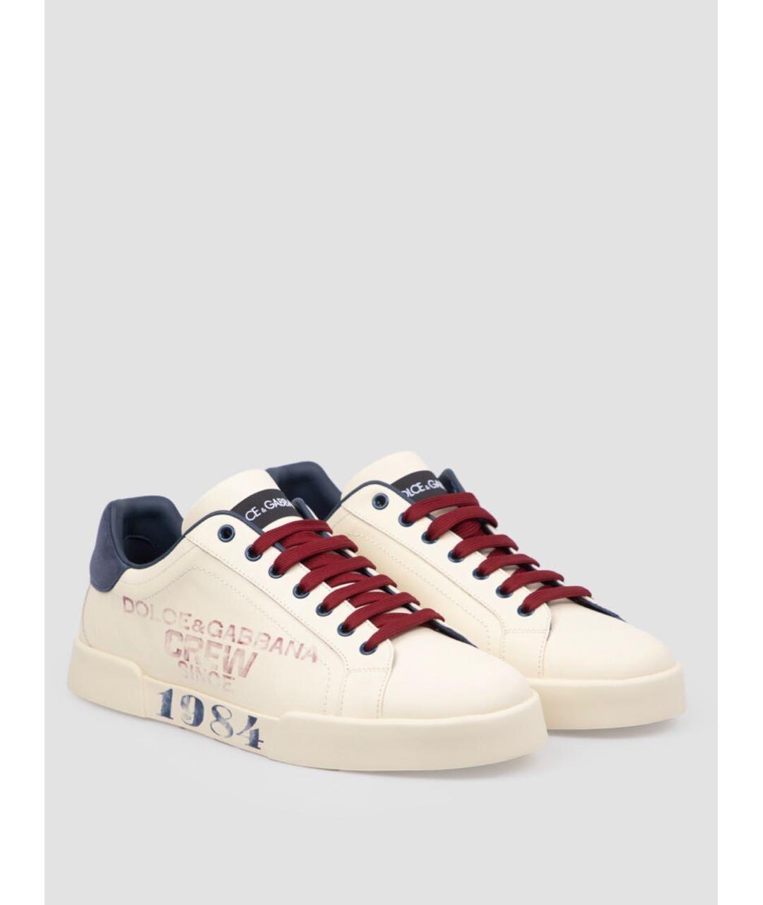 DOLCE&GABBANA Бежевые кожаные низкие кроссовки / кеды, фото 2