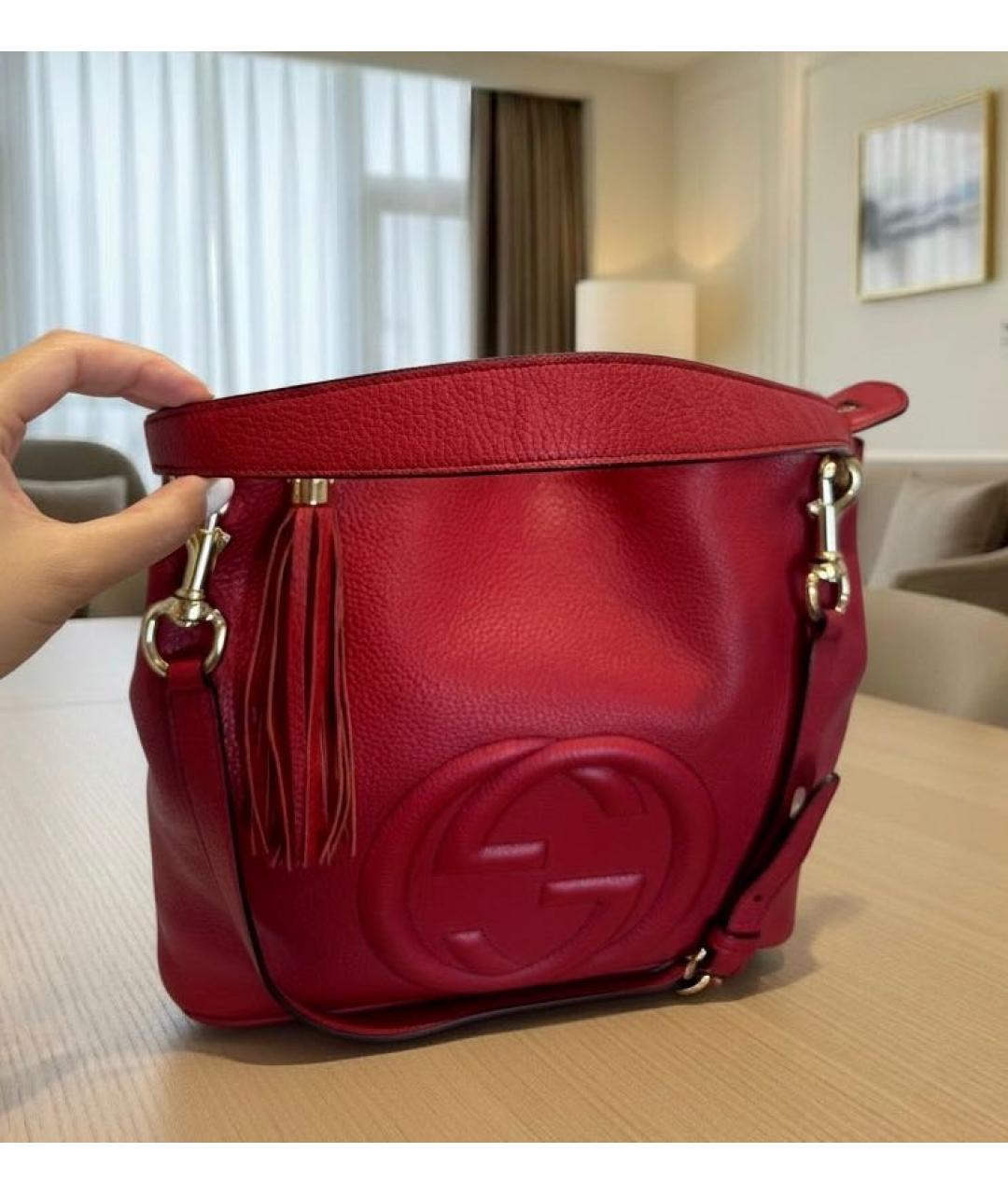 GUCCI Красная кожаная сумка тоут, фото 8