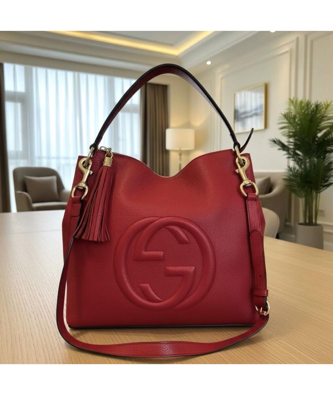 GUCCI Красная кожаная сумка тоут, фото 2
