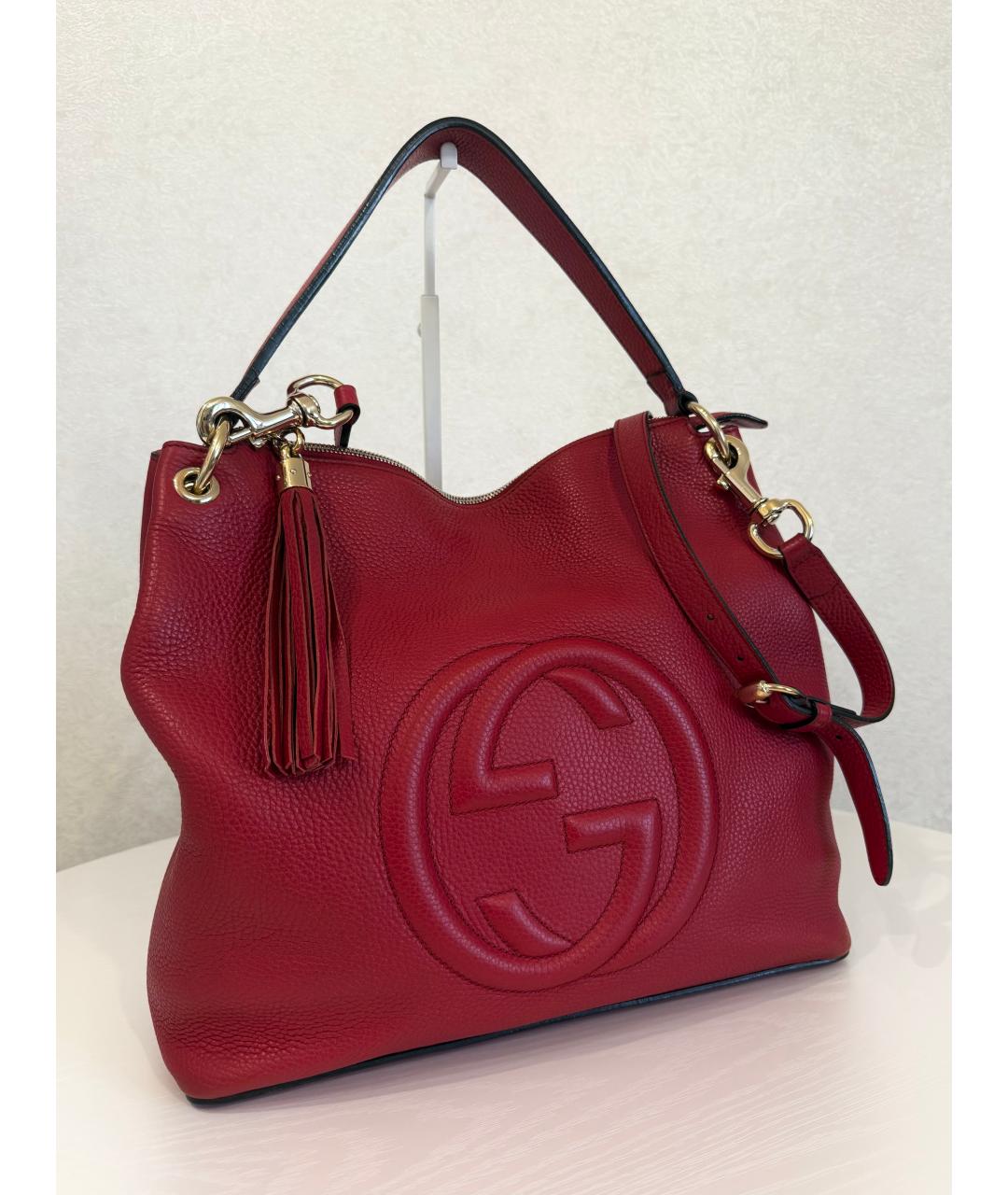 GUCCI Красная кожаная сумка тоут, фото 4